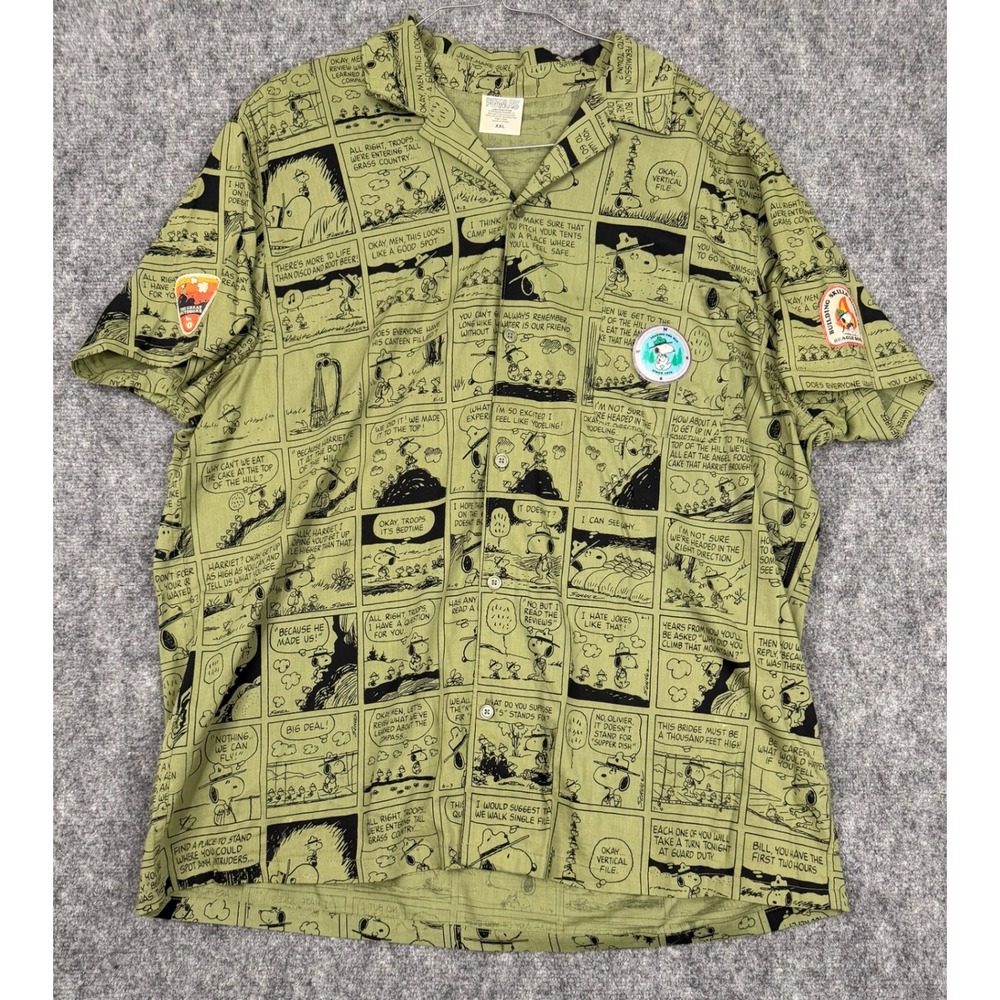 Peanuts Snoopy Beagle Scout Comic Strip Button Down Shirt Green XXL RN117508